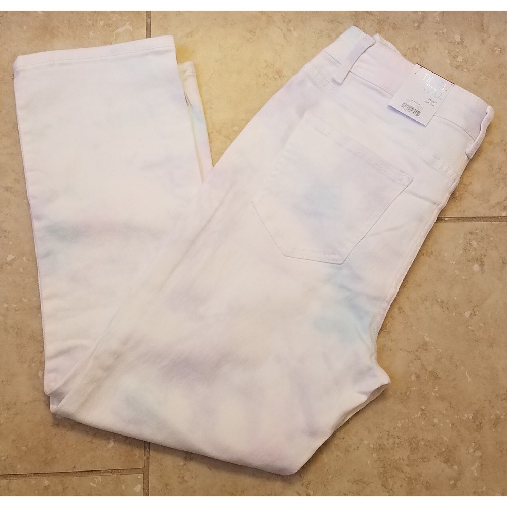 Time and Tru Women Hi-Rise Straight Crop Jean Pants White Cotton Candy sz 8 NEW